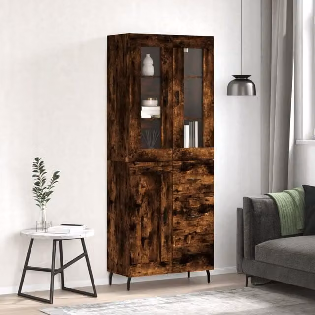 Berkfield Home Smoked Oak Highboard in Brown, W/D/H: 69.5 x 34 x 180 cm – 1