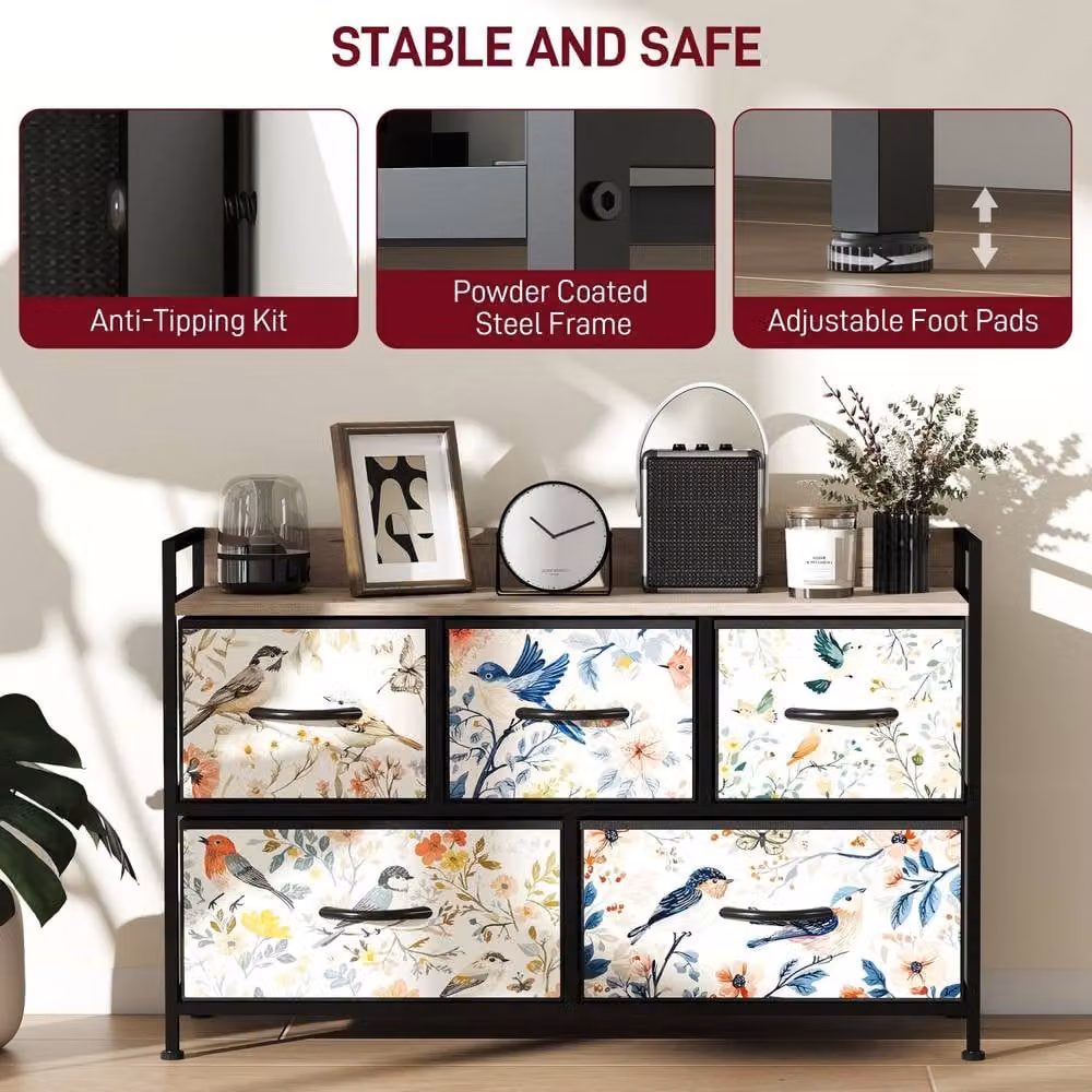 Wyld Haus Tonona 5 Drawer White Fabric Chest – 8