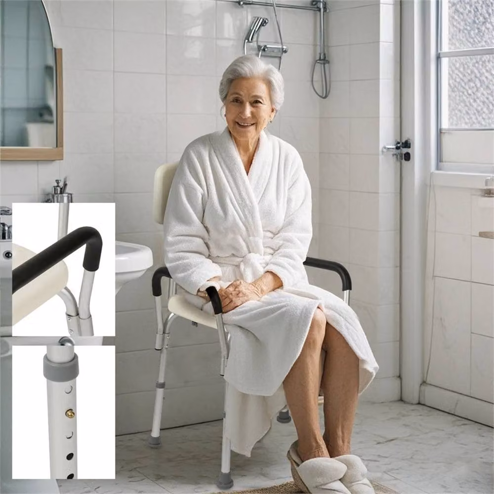 EONLION Square Shower Bath Chair with Armrests in White – 2