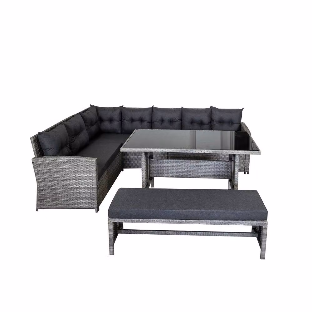 Home Detail Montego Corner Rattan Garden Dining Set in Mid Grey – 2
