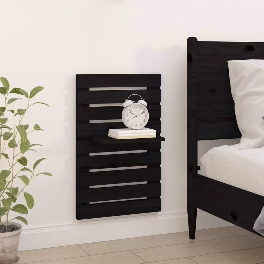Berkfield Home Set of 2 Black Solid Pine Wall-mounted Bedside Shelves – 2