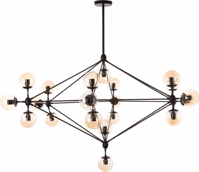 Fifty Five South Orsina Mid Century Sputnik Style 21 Arm Pendant Lamp in Matte Black with Brown Glass Globes – 1