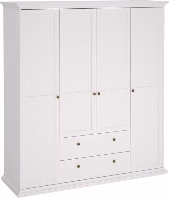 Furniture To Go Paris White Lacquered Wardrobe with 4 Doors and 2 Integrated Drawers