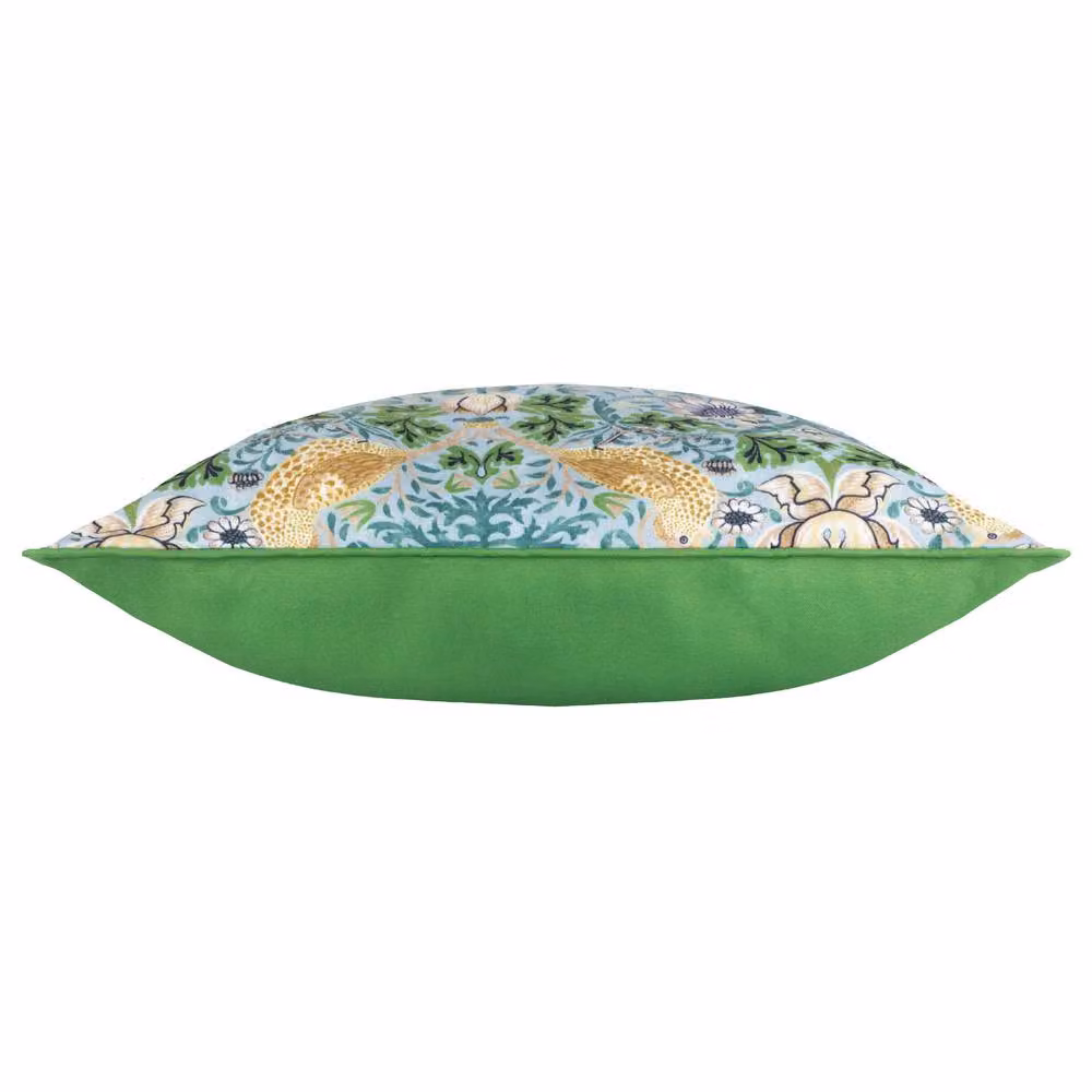Morris & Co. Strawberry Thief Floral Outdoor Cushion in Blue and Yellow, W/D/H: 50 x 50 x 50 cm – 3