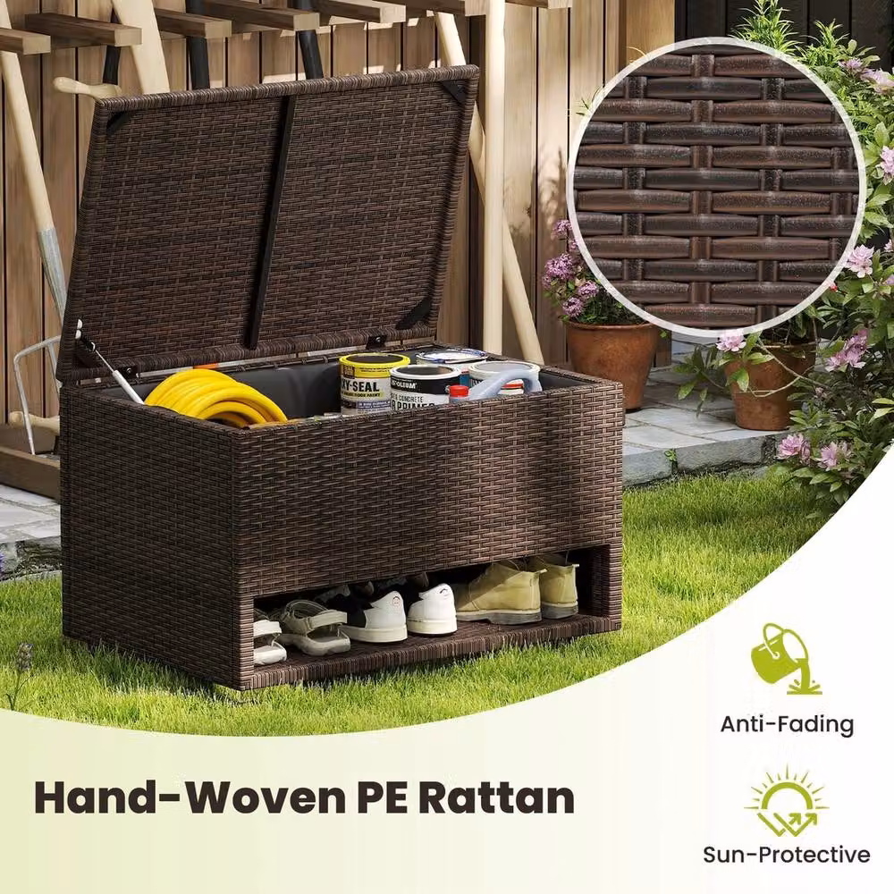 VOGREX Brown PE Rattan Storage Bin with Soft Close Lid and Waterproof Liner – 5