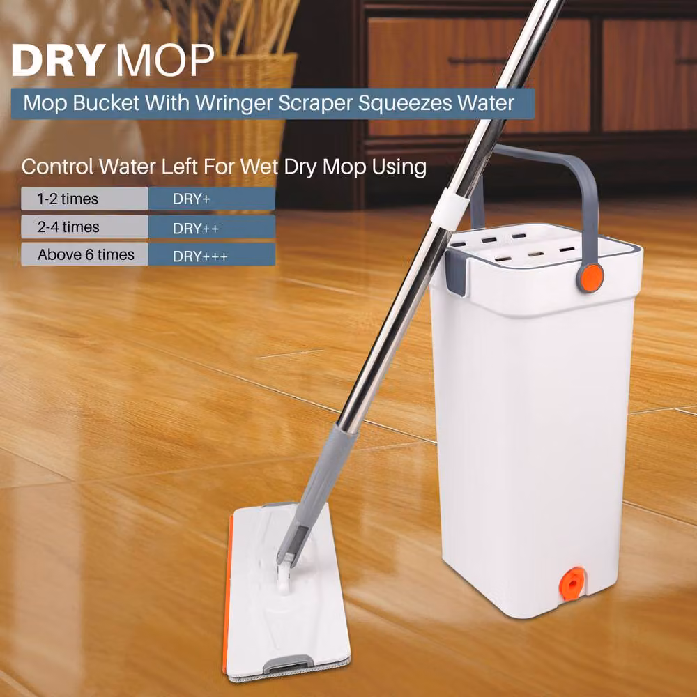 Crystals 360 Flat Mop and Bucket Set with 2 Microfibre Refill Pads in White – 3