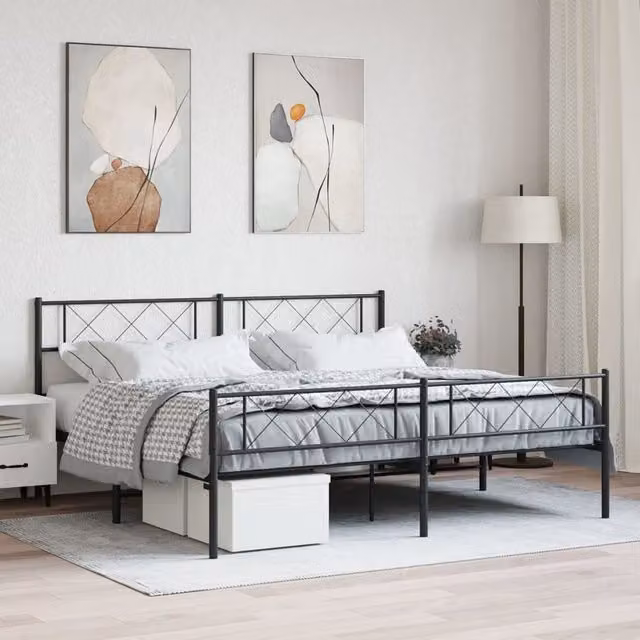 Berkfield Home Metal Bed Frame with Headboard and Footboard in Black, W: 183 cm, L: 213 cm – 1