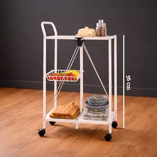 Premier Housewares White Rectangular Folding Kitchen Trolley with Castors – 2