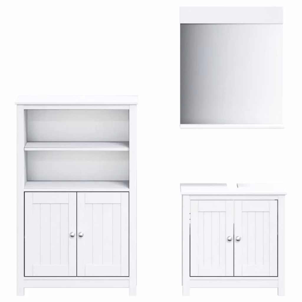 Berkfield Home BERG 3 Piece White Solid Wood Pine Bathroom Furniture Set – 2