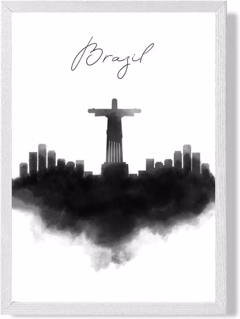 ARTZE Brazil Watercolour Skyline City Framed Print, Black and White, A2