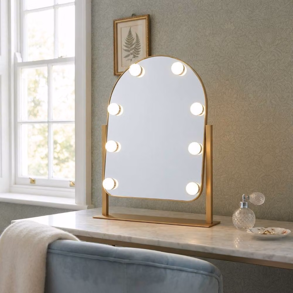 HOME LUXE INTERIOR Gold LED Tabletop Vanity Mirror with Dimmable Touch Sensor Lights – 4