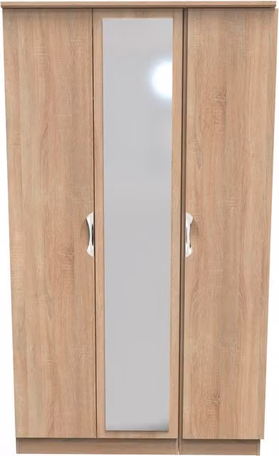 2 U Holborn Ready Assembled Tall Triple Mirror Wardrobe in Light Oak – 1
