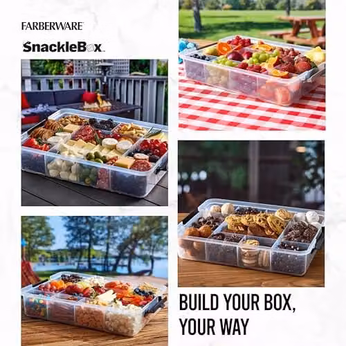 Farberware Build-A-Board Snacklebox Serving Tray with 11 Compartments and Plastic Cutting Board Lid, White – 5