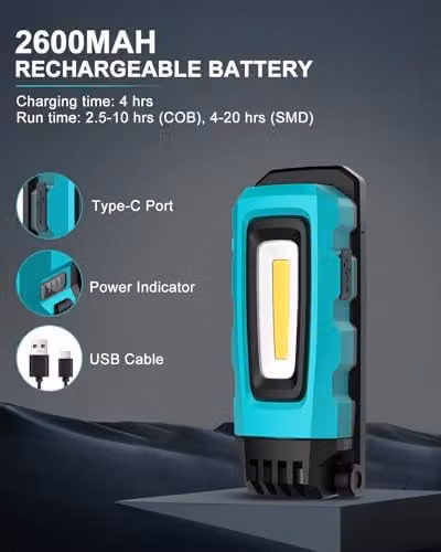 Koolite Rechargeable LED Inspection Light with Magnetic Stand and Clip, 800LM Waterproof Blue Work Light – 2