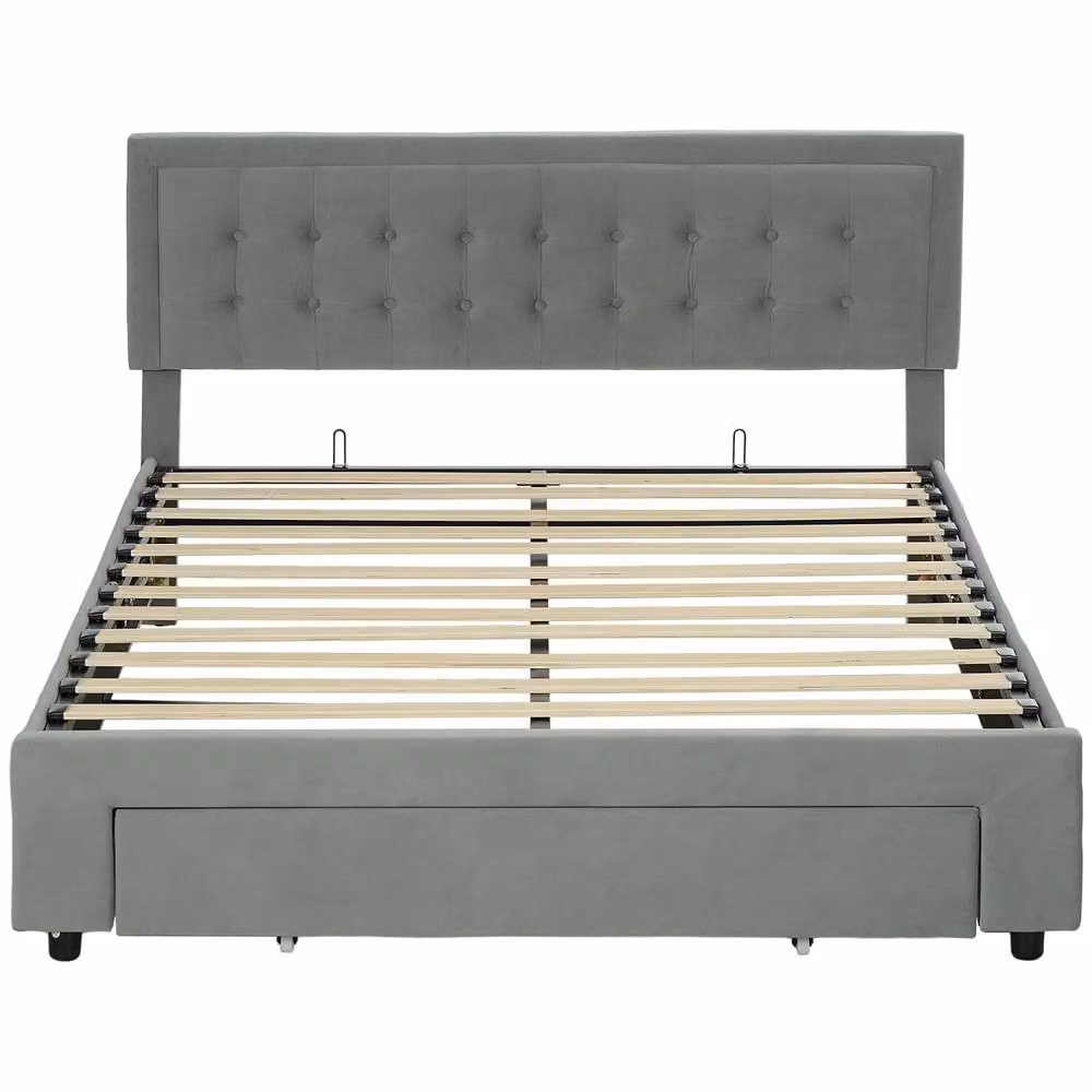 Wyld Haus Dineno Grey King Ottoman Bed Frame with Lift Up Base and Front Divan, W/D/H: 150 x 200 x 104 cm – 2