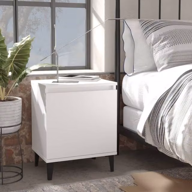 Berkfield Home Bed Cabinet with Metal Legs in White, W/D/H: 40 x 30 x 50 cm