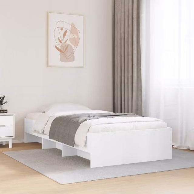 Berkfield Home Single Bed Frame in White, Engineered Wood, W/D/H: 90 x 190 cm