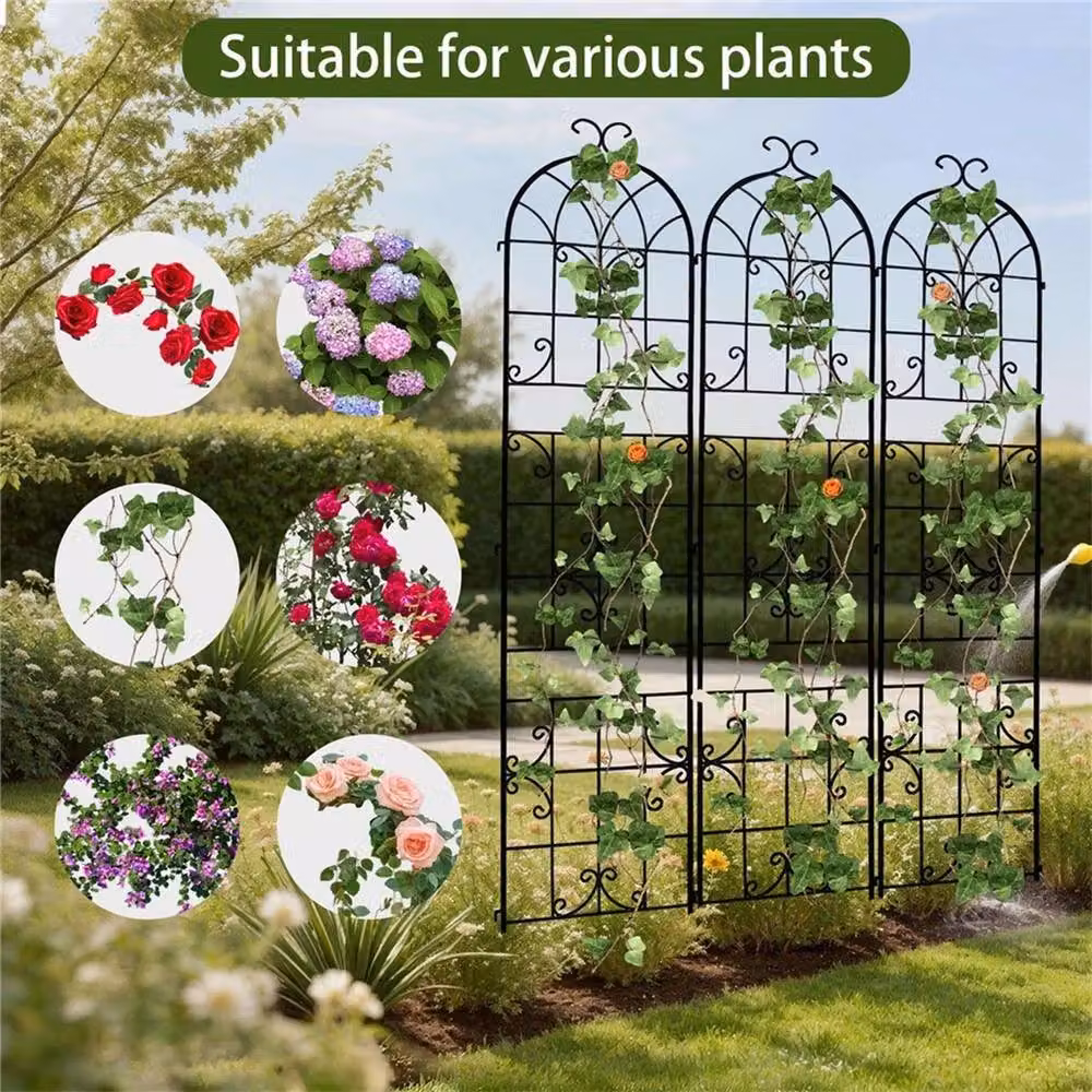 NESTLUNE Set of 3 Black Metal Garden Trellis Supports for Climbing Plants and Flowers, H: 100 cm, W: 15 cm, D: 15 cm – 4