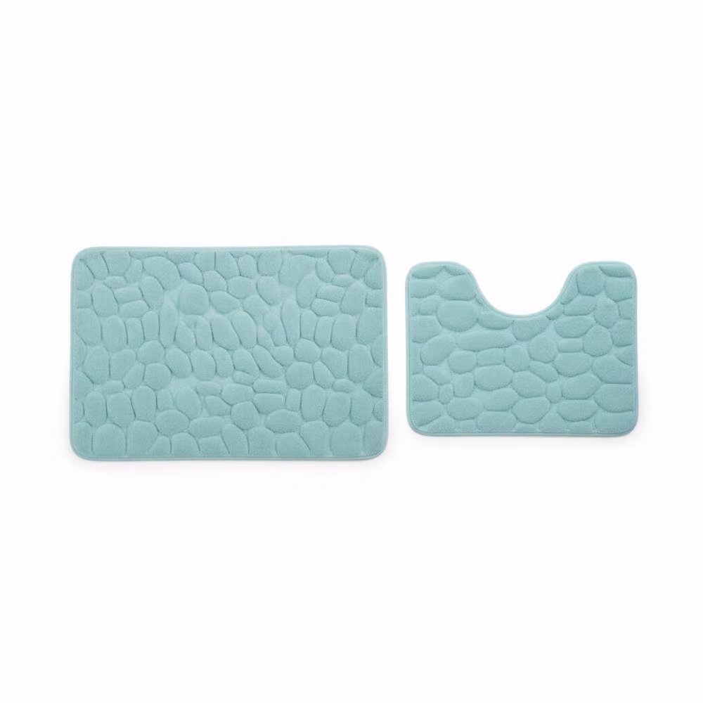 Snug City Pebble Design Memory Foam Bath Mat Set in Turquoise, W: 80 cm, D: 50 cm – 2