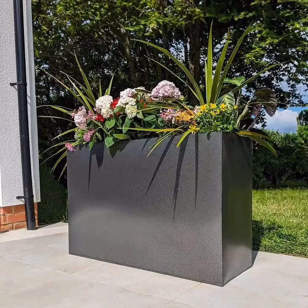 Access Garden Products Galvanised Steel Trough Planter in Silver and Black, W: 90 cm, H: 60 cm, D: 30 cm – 6
