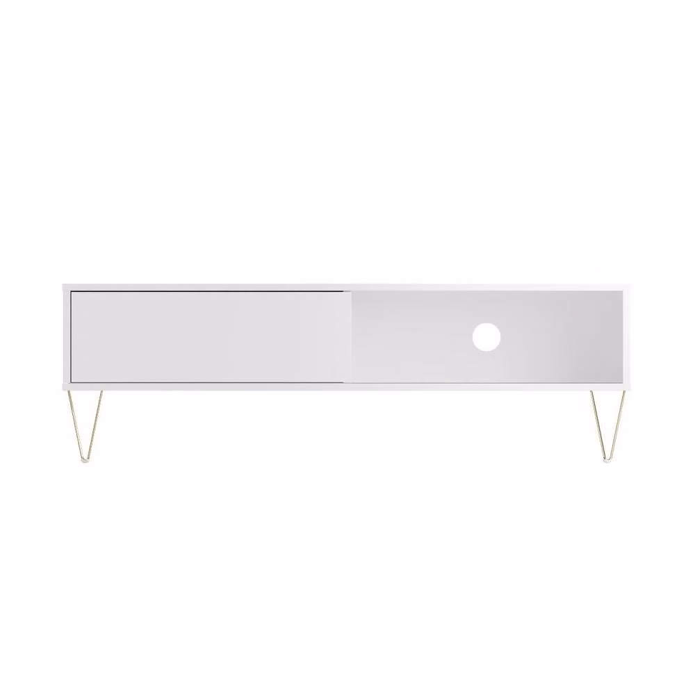 Timber Art Design Modern White and Gold TV Cabinet with Sliding Doors, W/D/H: 120 x 40 x 38.5 cm – 3