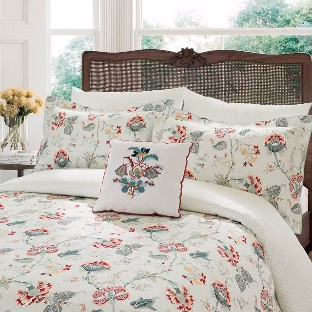 V&A Palampore Trail Single Duvet Cover and Pillowcase Set in Petrol and Multicolour Cotton Percale, W: 90 cm, L: 200 cm