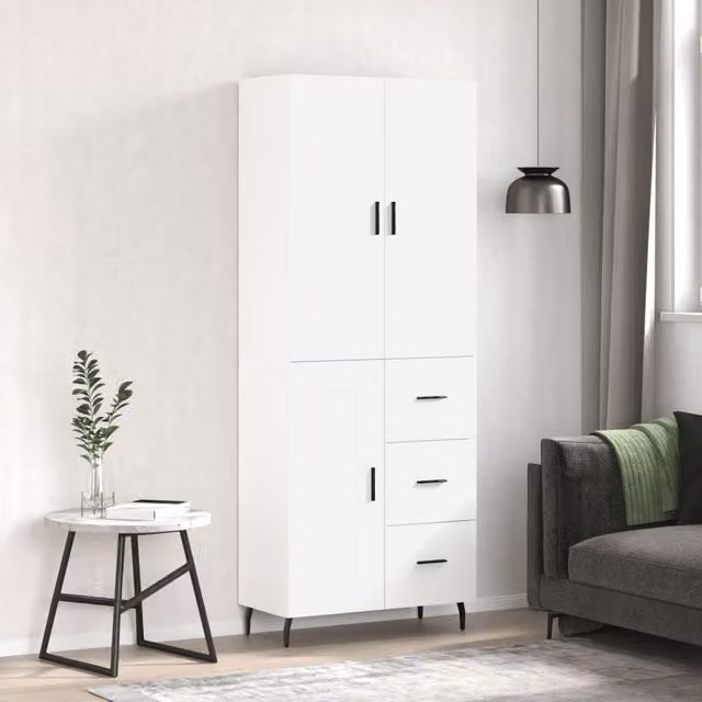 Berkfield Home White Modern Wall Mounted Highboard with Hinged Doors, W/D/H: 69.5 x 34 x 180 cm – 1