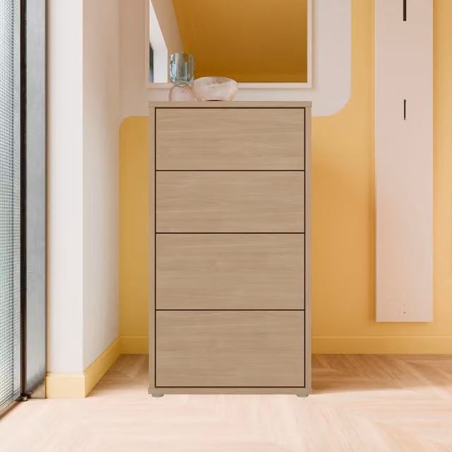Elegancia Oak Alice Springs Tall 4 Drawer Chest with Push-Open Drawers in Light Grey