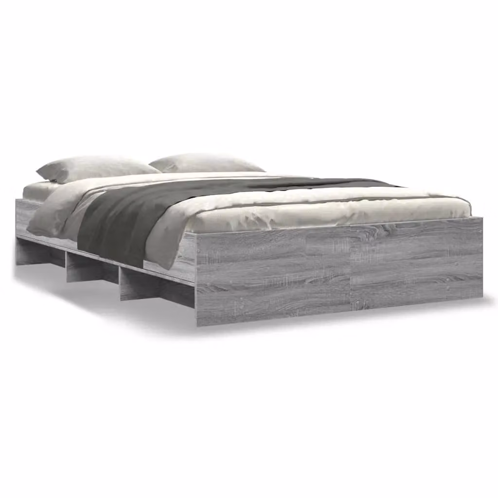 Berkfield Home Small Double Bed Frame in Grey Sonoma, Engineered Wood with Side Compartments, W/D/H: 120 x 200 cm – 2