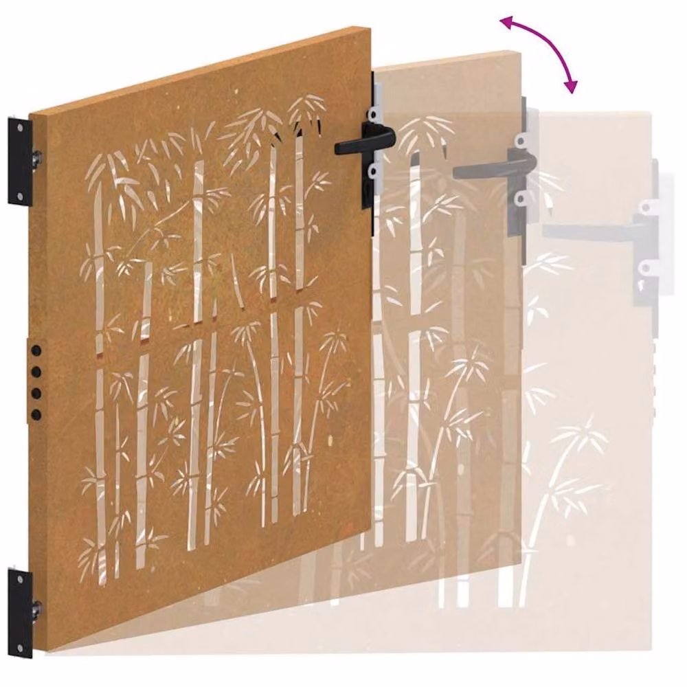 Berkfield Home Beautiful Garden Gate in Brown Corten Steel with Bamboo Design, W: 85 cm, H: 100 cm – 4