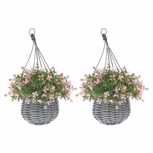 Ark Mat 2 Pack UV Resistant Artificial Floral Hanging Baskets in Pink, Diameter: 34 cm – 1