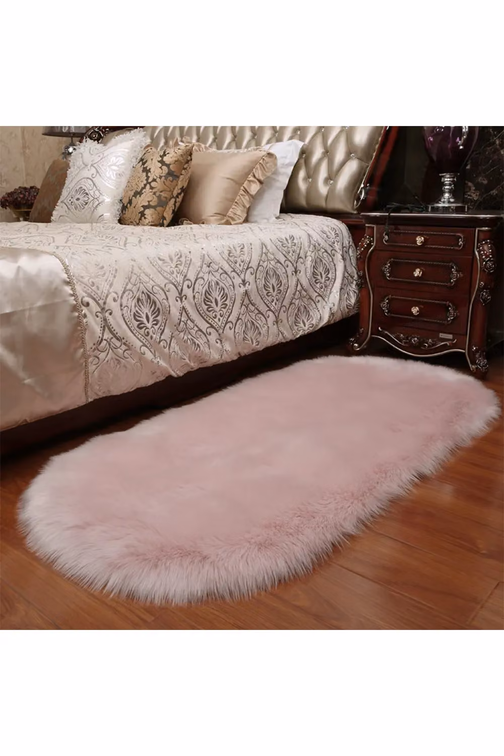 Living and Home Bendel Handmade Pink Faux Fur Shag Rug, W: 60 cm x L: 90 cm – 3