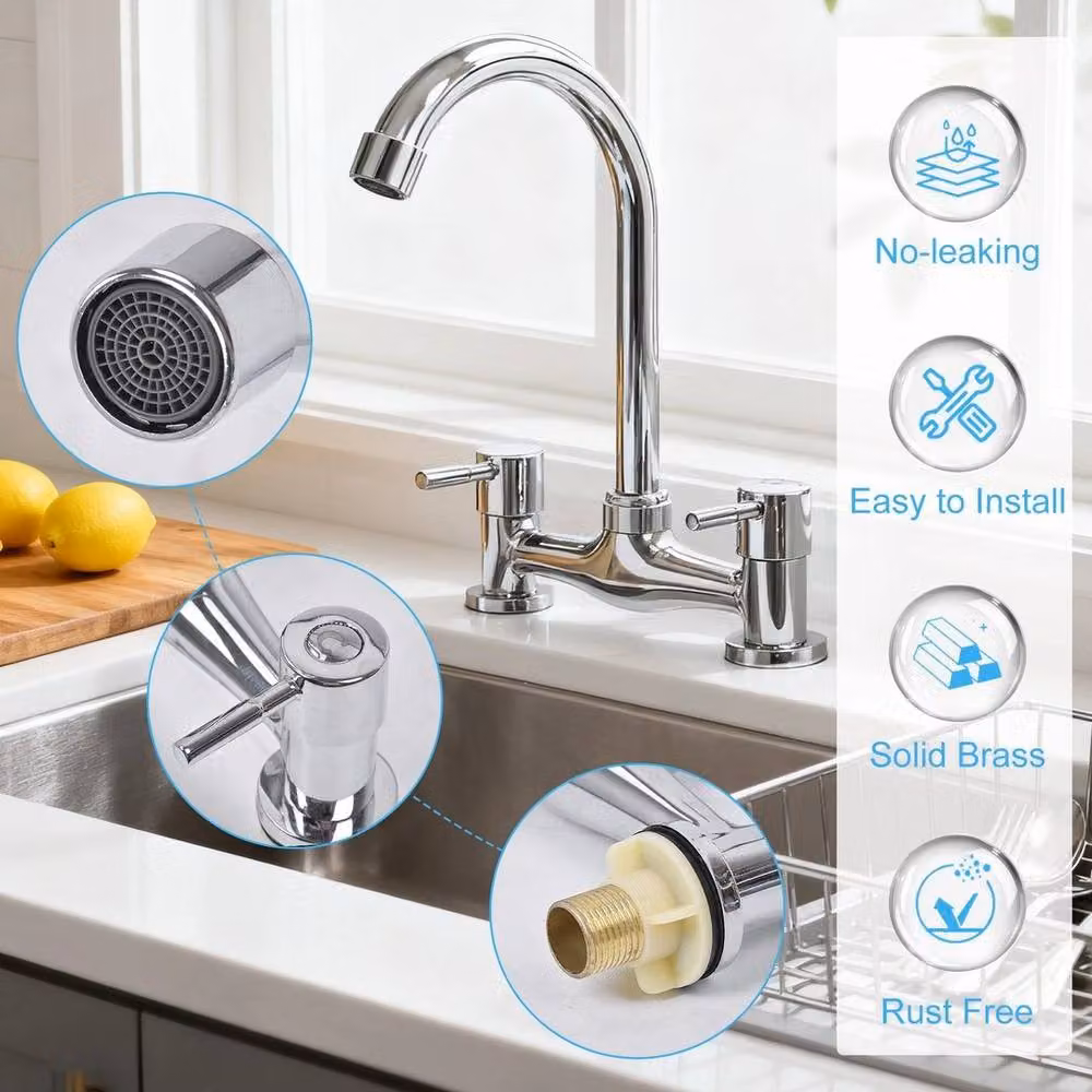 PAWNORA Silver Brass Two-Handle Kitchen Sink Mixer Taps – 2