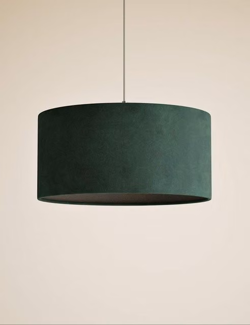 M&S Modern Velvet Cylinder Ceiling Lamp Shade in Green