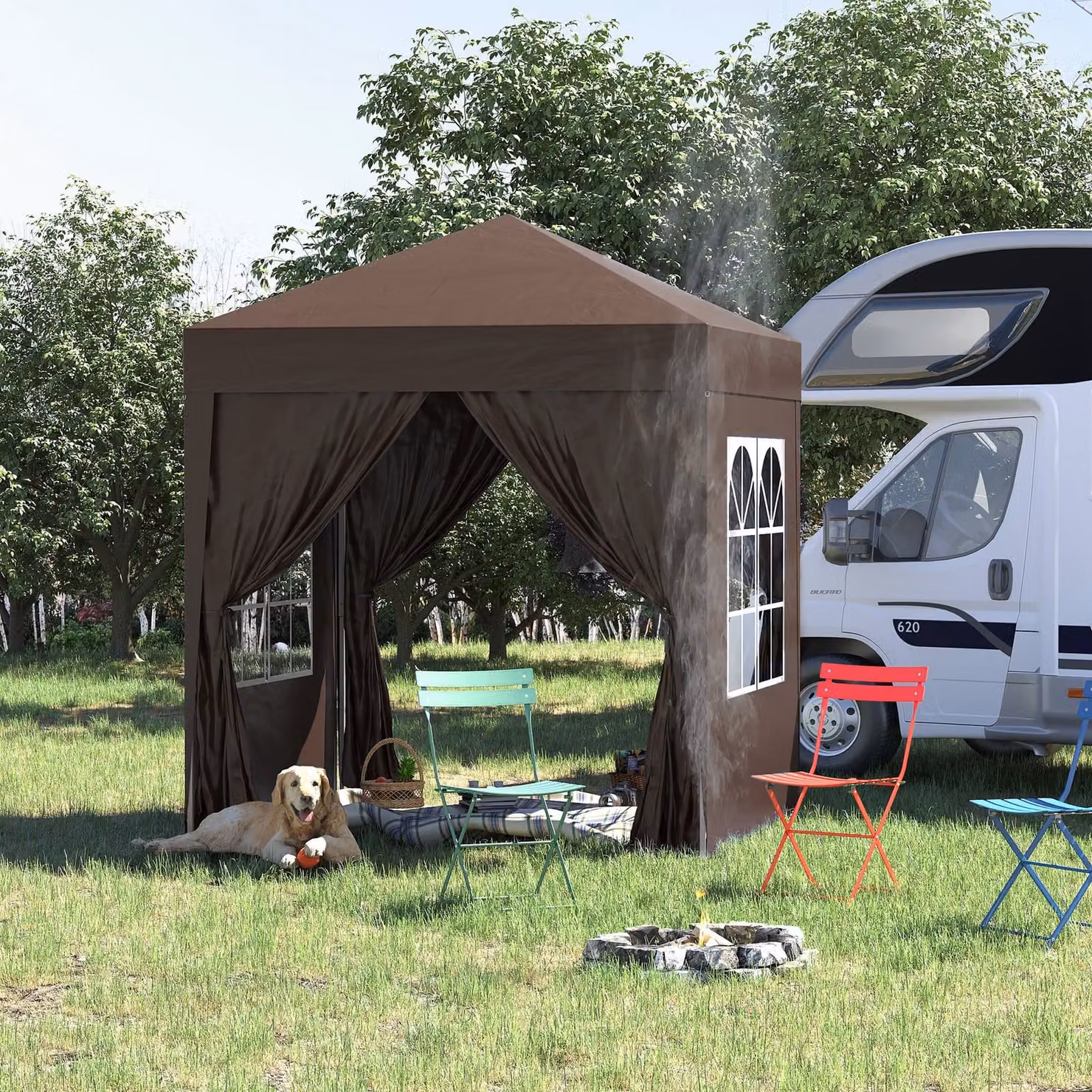 Outsunny Brown Pop Up Gazebo Party Tent Canopy Marquee with Steel Frame, W/D/H: 200 x 200 x 240 cm – 3