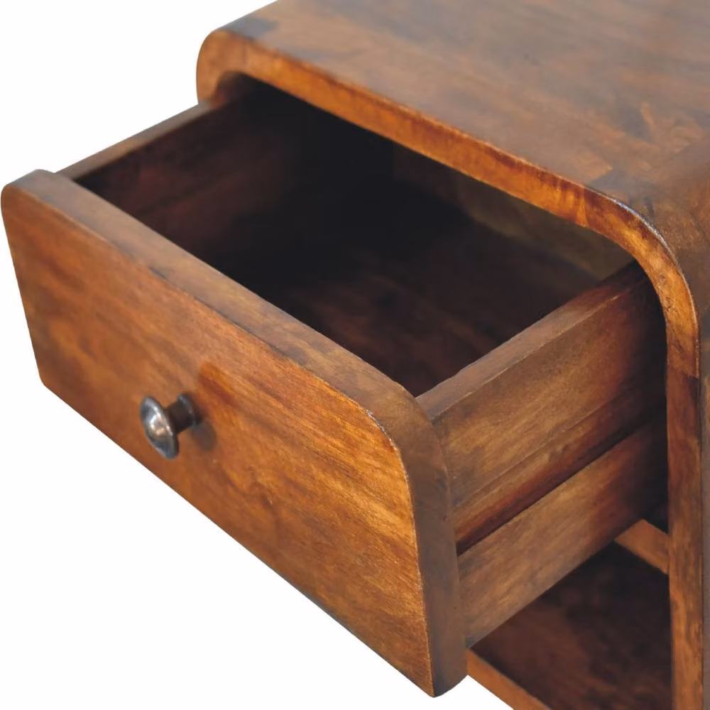 Wyld Haus Desenzano Mini Curve Mango Wood Floating Bedside Table with Drawer and Shelf in Brown – 4