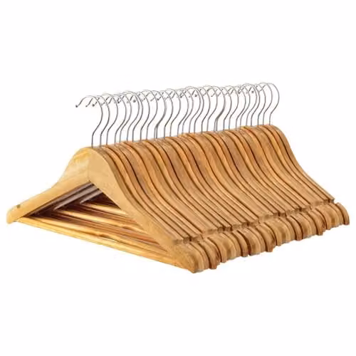 Harbour Housewares Natural Brown Wooden Childrens Coat Hangers with Trouser Bar and Swivel Hook, Pack of 30 – 1