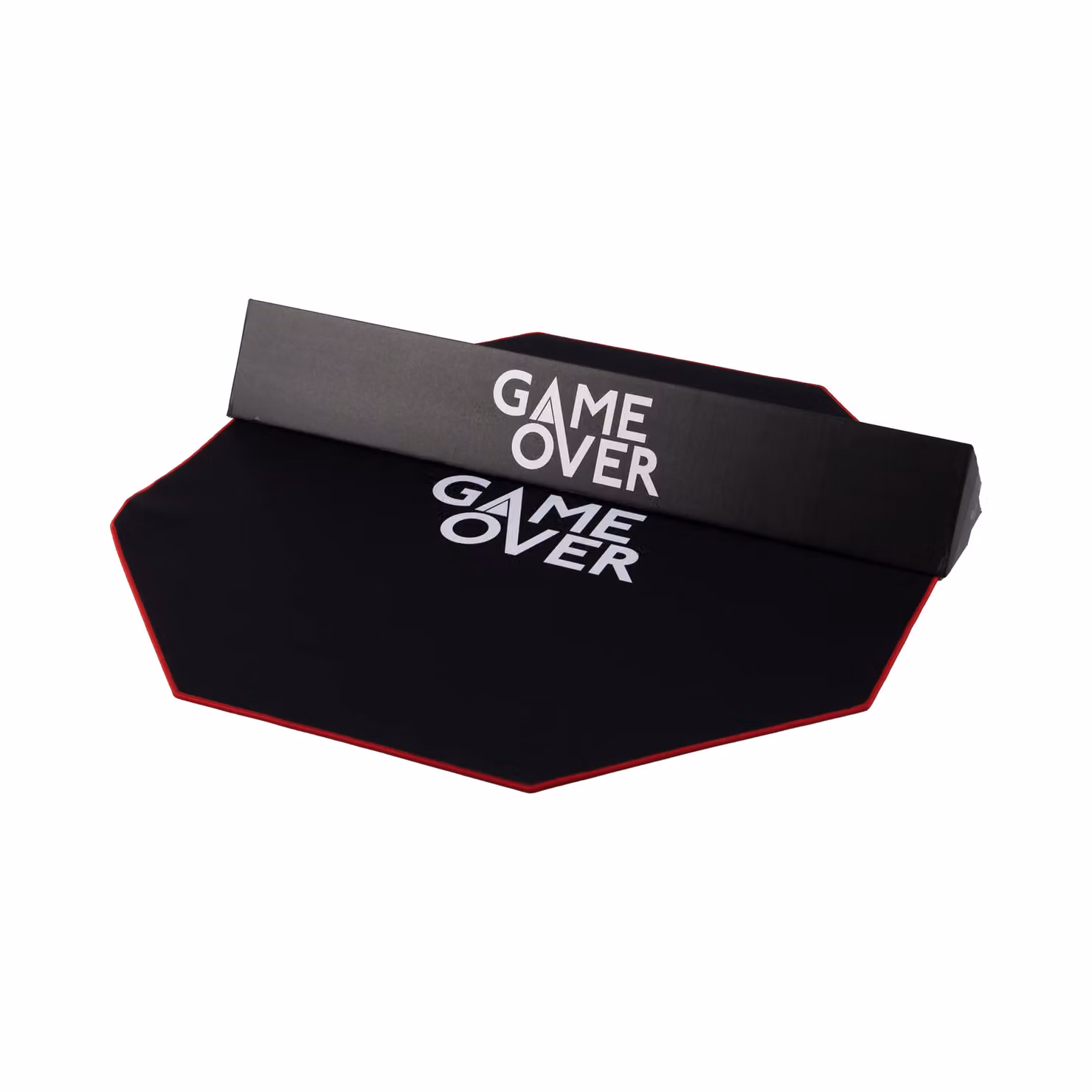 Game Over Store Octagonal Gaming Floor Mat and Anti-Slip Chair Protector in Red and Black