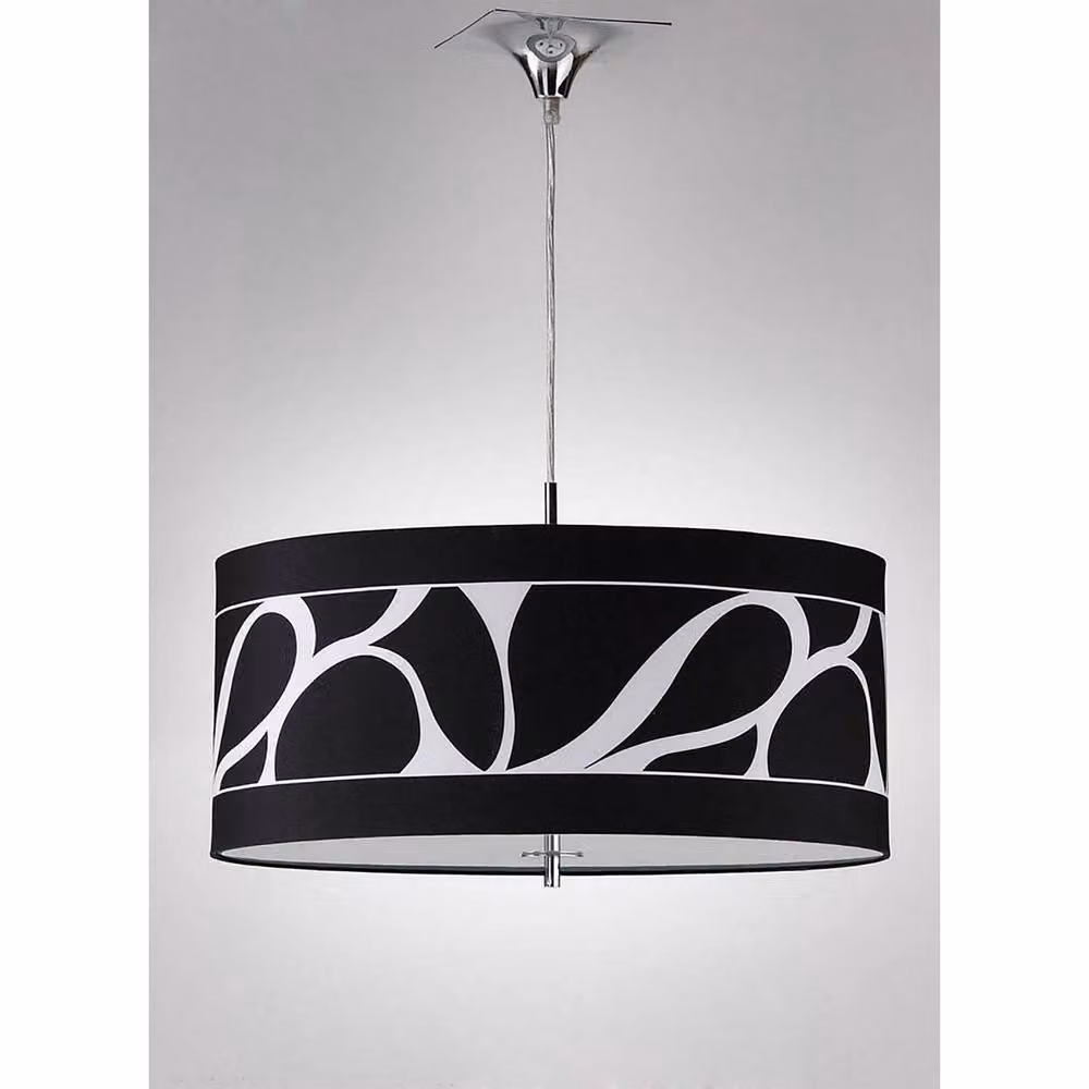 Netlighting Manhattan Small 3 Light Pendant Lamp in Chrome with Black Patterned Shade – 2