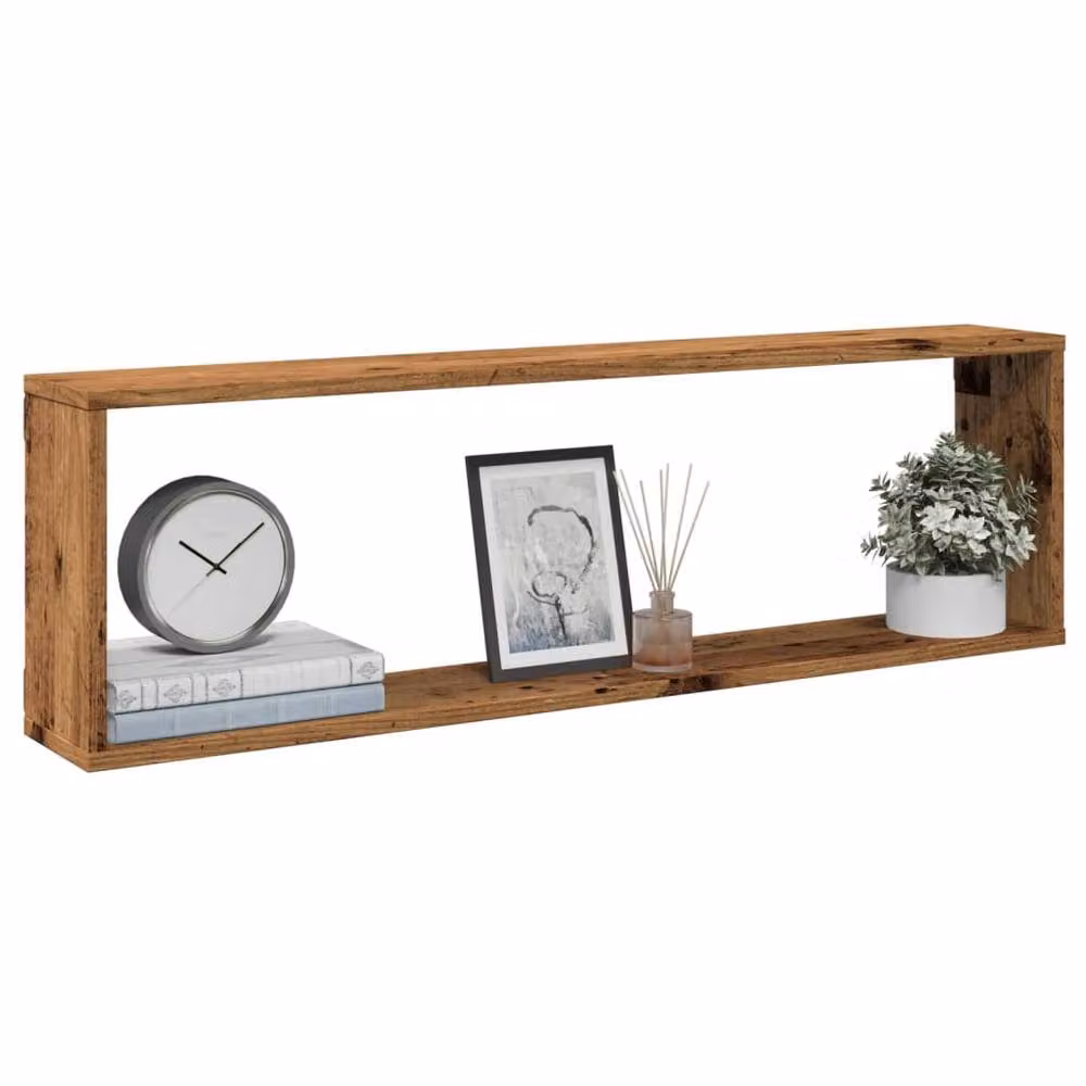 Berkfield Home Wall Mounted Cube Shelves, 4 Piece Set in Old Wood Brown, W/D/H: 100 x 15 x 30 cm – 2