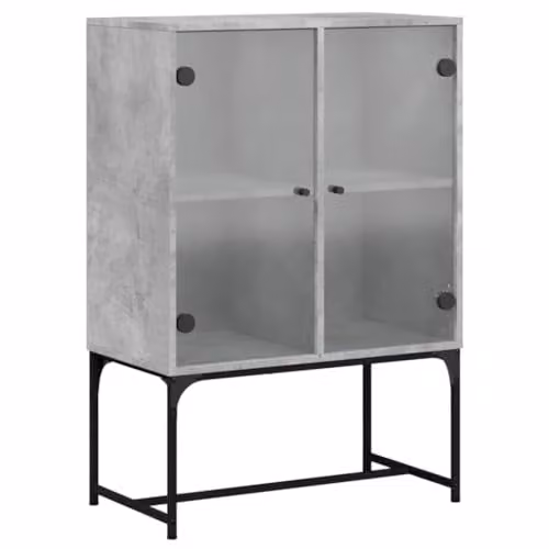 vidaXL Side Cabinet with Glass Doors, Grey, W: 69 cm, D: 37 cm, H: 100 cm – 1