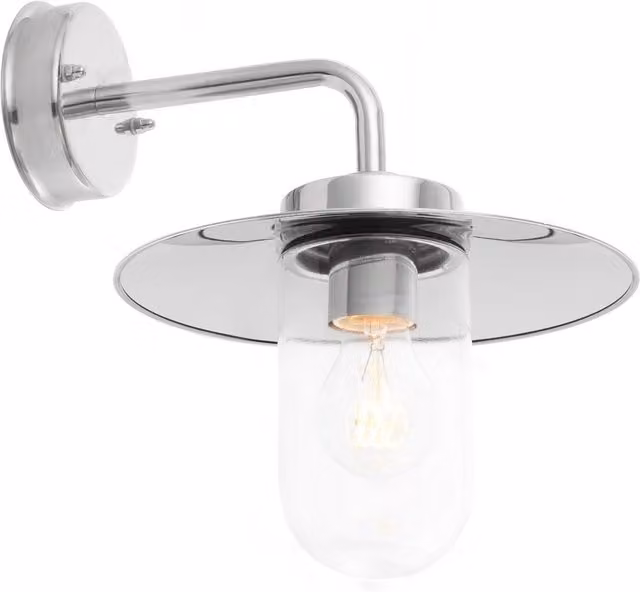 Endon Addison Modern LED Outdoor Wall Lantern in Polished Silver Stainless Steel and Clear Glass