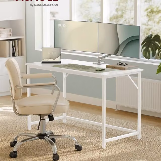 VASAGLE Minimalist Computer Office Desk, White, W: 120 cm, D: 60 cm, H: 75.5 cm