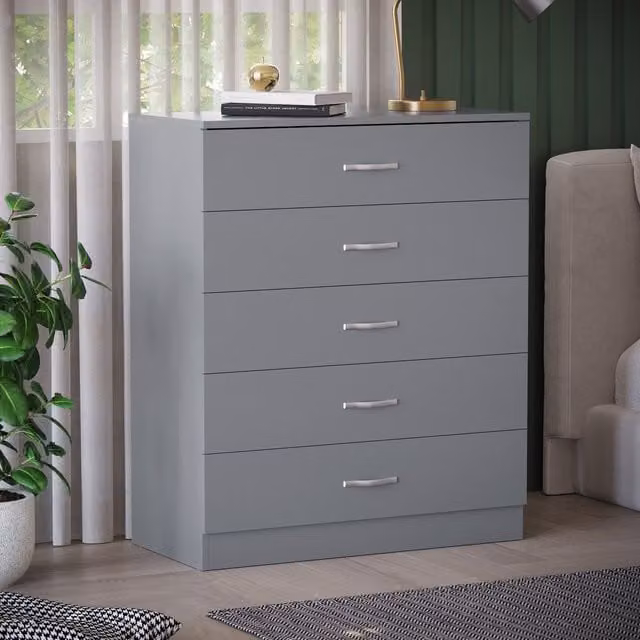 Vida Designs Riano 5 Drawer Chest of Drawers in Grey