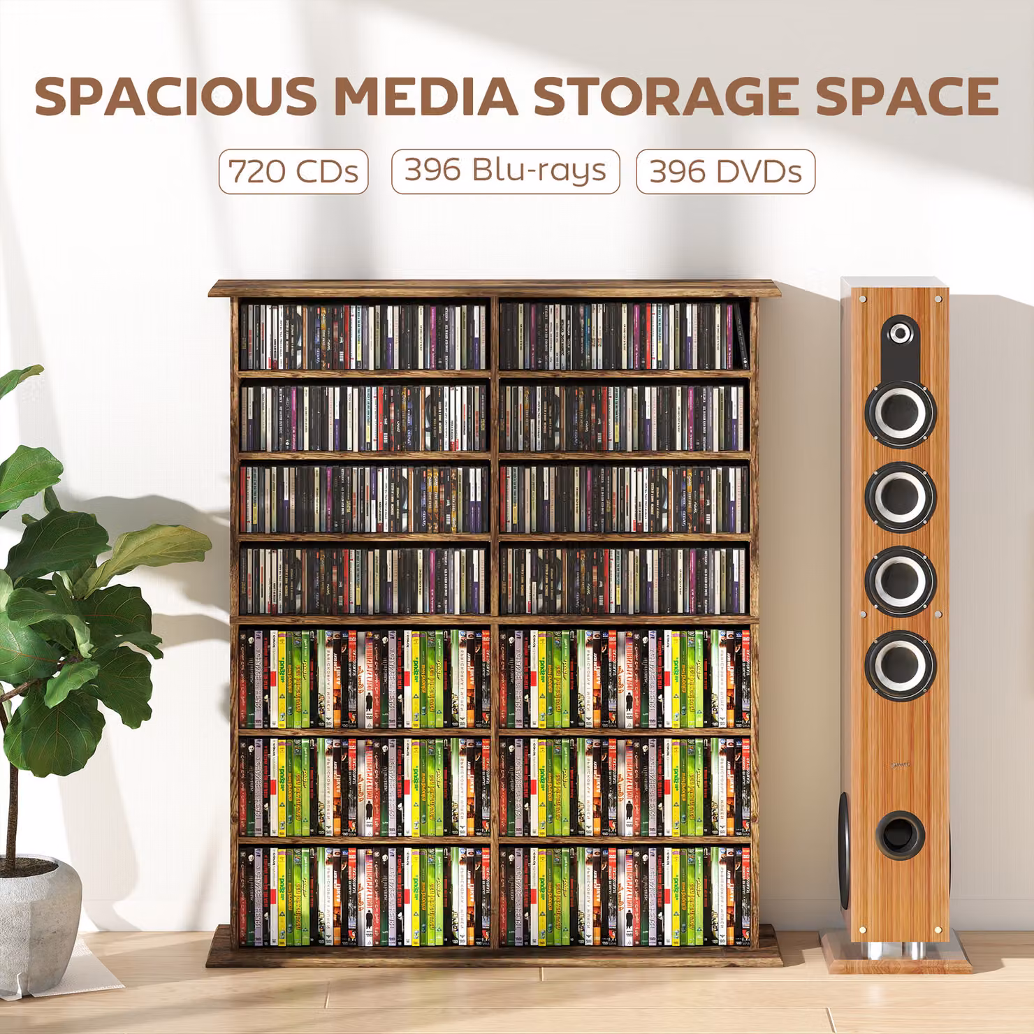 HOMCOM 16-Compartment Media Shelf with Adjustable Shelves in Rustic Brown – 4