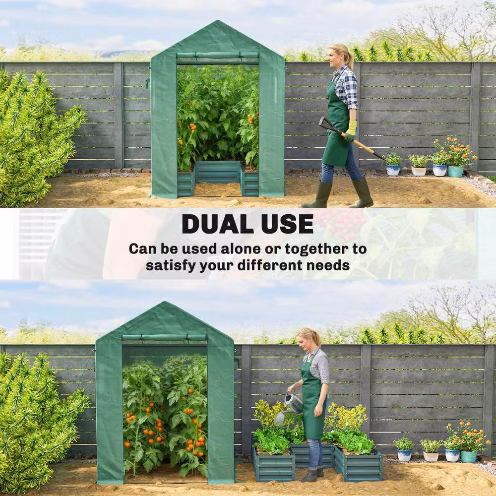 OUTSUNNY Small Green Outdoor Greenhouse with Roll Up Door and Raised Bed, W/D/H: 141 x 190 x 190 cm – 3
