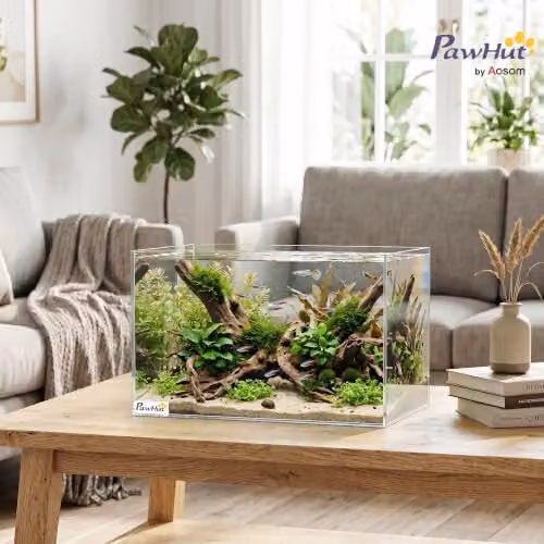 PawHut 24L Fish Tank with Protective Base Mat, Transparent and Black, W: 40 cm, D: 25 cm, H: 25 cm – 2