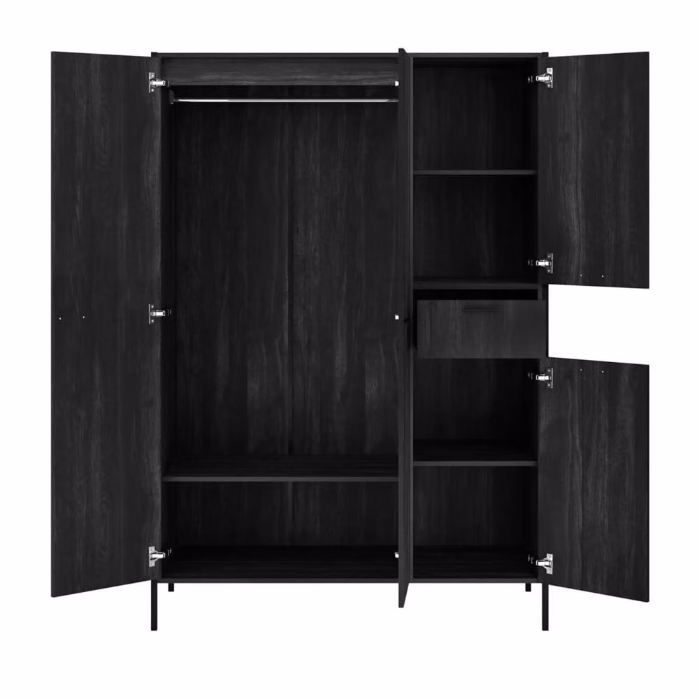 Wyld Haus Ireland Black Wood Effect 3 Door Wardrobe with Integrated Drawer, H 180 x W 52 x D 54 cm – 4