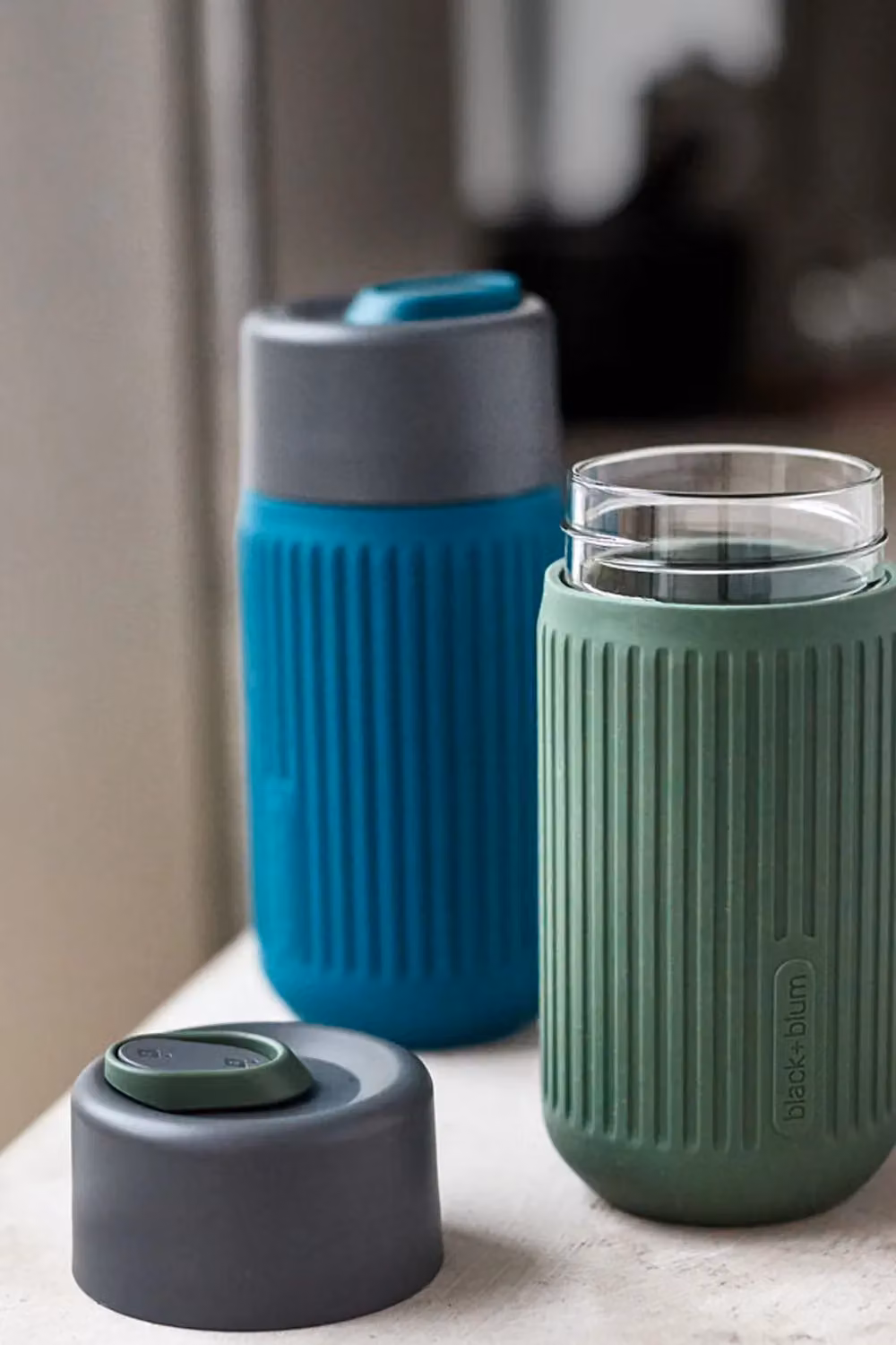 Black + Blum Double Walled Glass Travel Mug with Lid, Blue, 340ml – 7