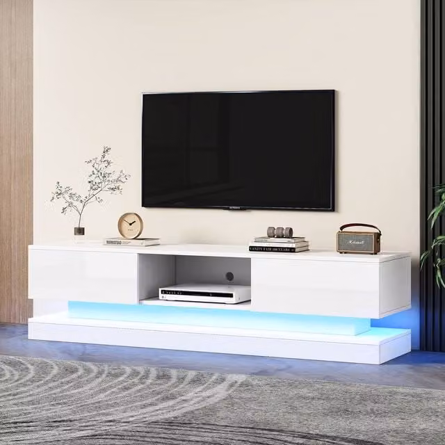 Rolipo Modern White High Gloss LED TV Stand for up to 75 Inch TVs, Width: 160 cm